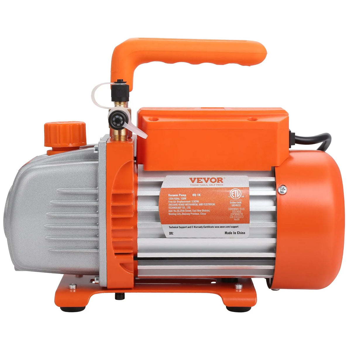 VEVOR vienpakāpes vakuuma sūknis 99 l/min, 150 W, 220–240 V, gaisa kondicionēšanas un HVAC vakuuma sūknis ar SAE 1/4 un ACME 1/2 ieplūdes pieslēgumiem, paredzēts HVAC remontam, aukstuma iekārtu apkopei un sveķu degazēšanai