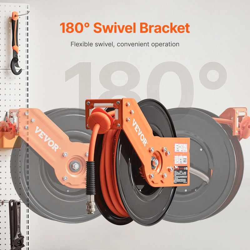 Automaatne õhuvoolikukomplekt 9,5 mm x 15 m, 20 bar, koos klambriga ja automaatse tagasipöördumisega
