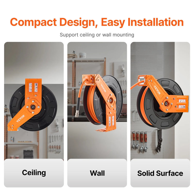 VEVOR Gaisa šļūtenes spole, ievelkama, 9,53 mm, 20 m, hibrīda, ar korpusu, 20 bar / 300 PSI