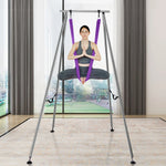 Profesionāls 2,95 m gaisa jogas rāmis ar 12 m purpura šūpuļtīklu, max 250 kg slodze, piemērots iekštelpām un ārtelpām, pilns aprīkojums jogas, stiepšanās un antigravitācijas vingrinājumiem
