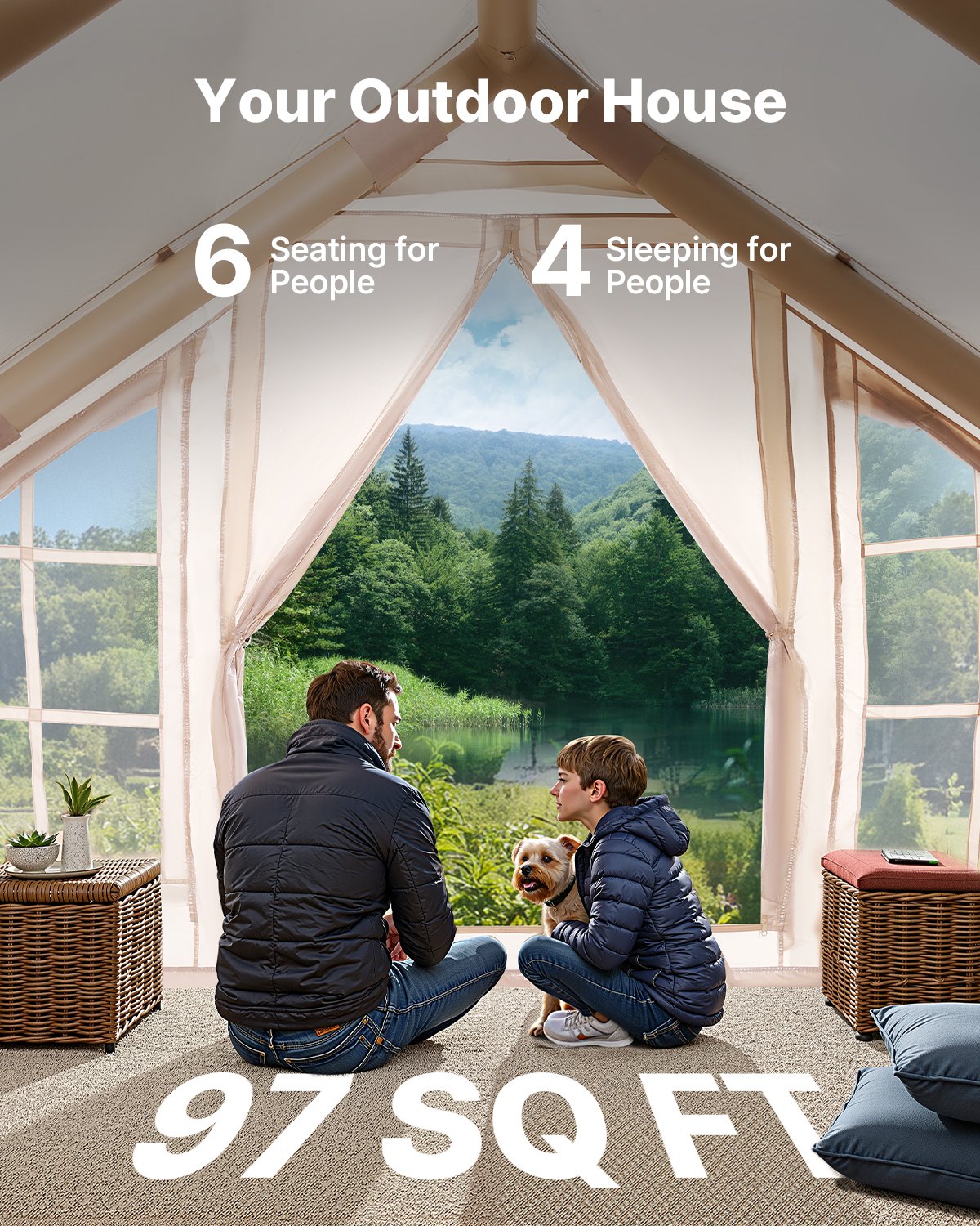 VEVOR täispuhutav telk 4-6 inimesele, glamping telk koos pumbaga, lihtne püstitada