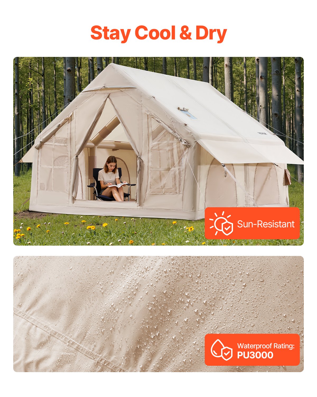 VEVOR täispuhutav telk 4-6 inimesele, glamping telk koos pumbaga, lihtne püstitada