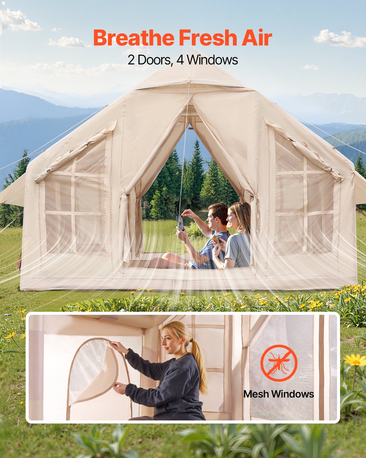 VEVOR täispuhutav telk 4-6 inimesele, glamping telk koos pumbaga, lihtne püstitada