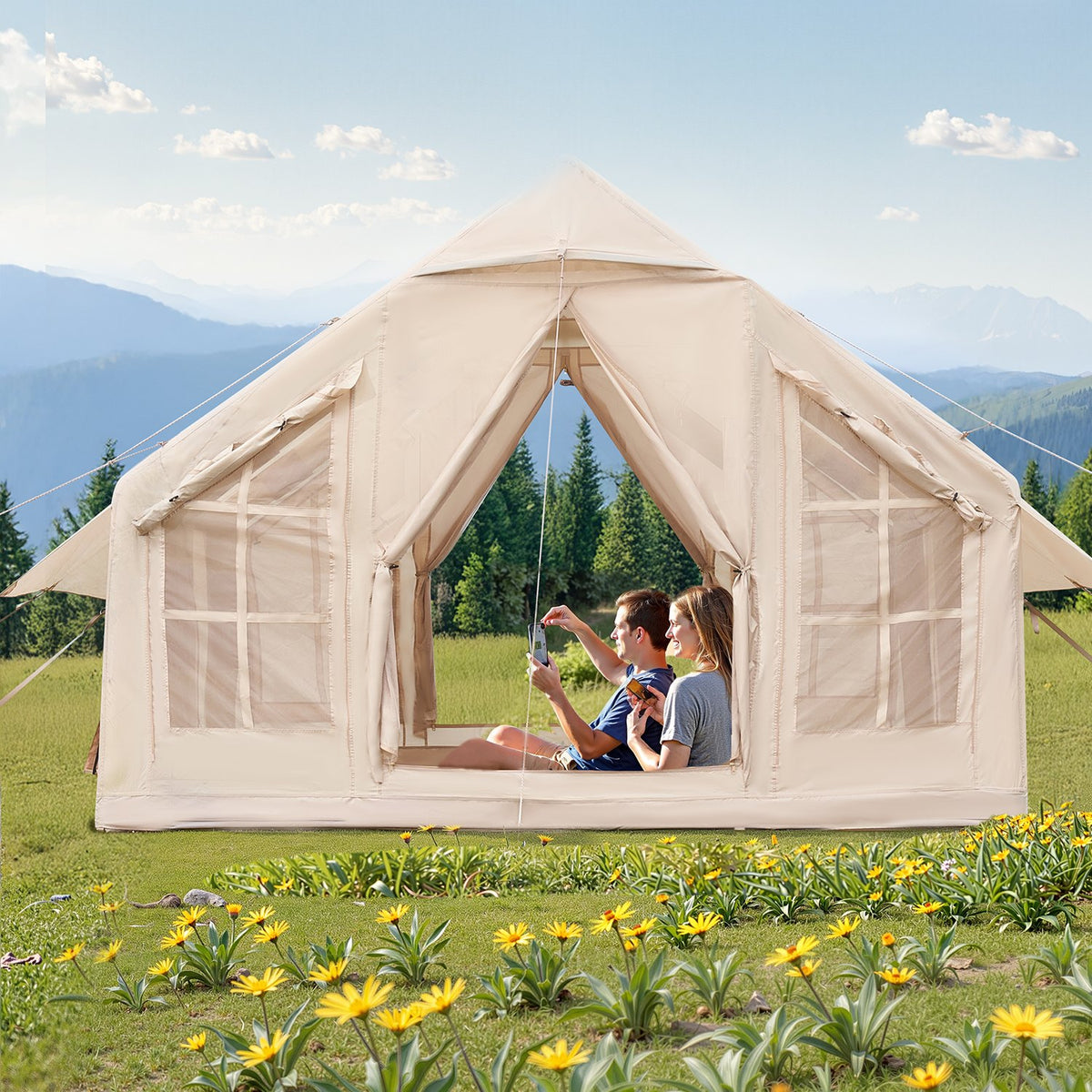 VEVOR täispuhutav telk 4-6 inimesele, glamping telk koos pumbaga, lihtne püstitada