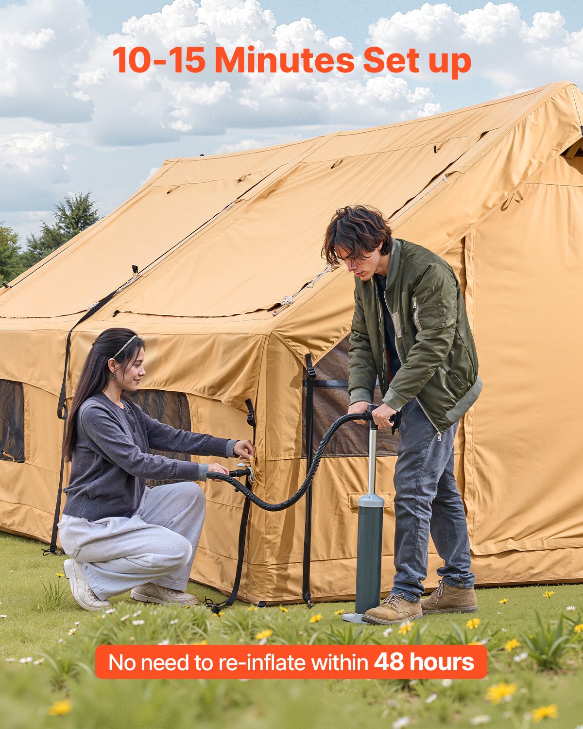 VEVOR piepūšamā telts kempingam 5–8 personām, glampinga telts ar pumpi, viegli uzstādāma