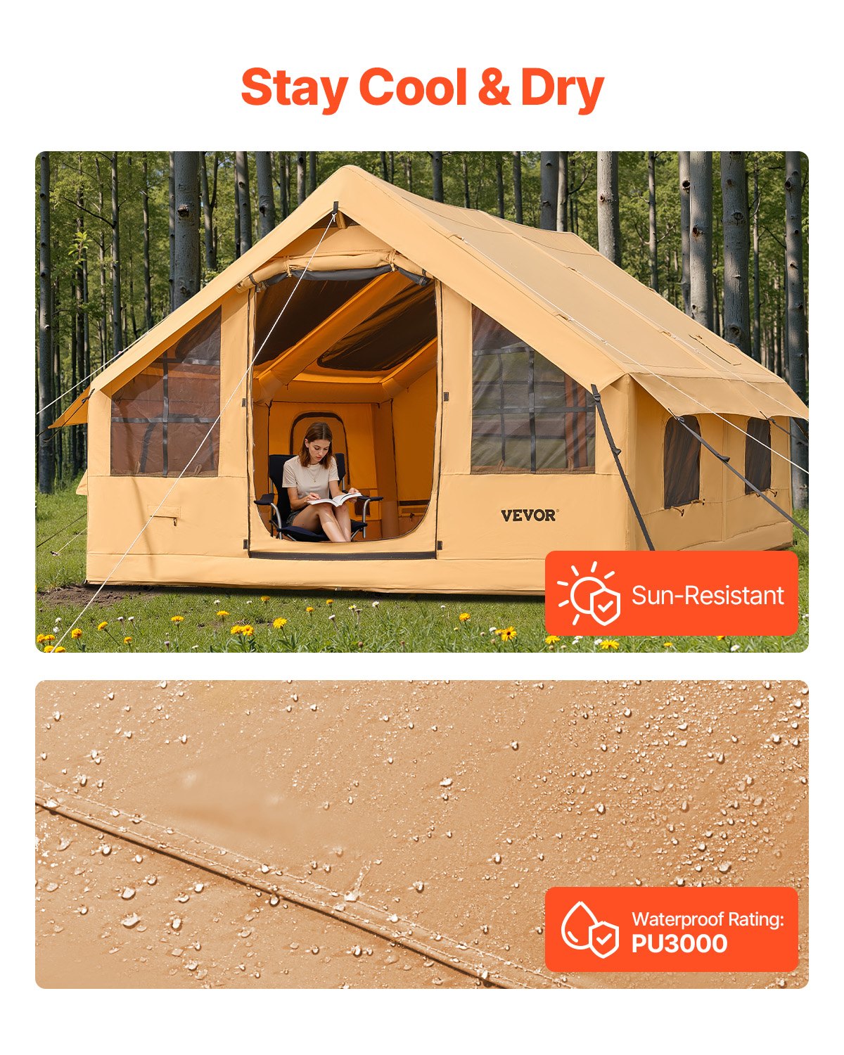VEVOR piepūšamā telts kempingam 5–8 personām, glampinga telts ar pumpi, viegli uzstādāma