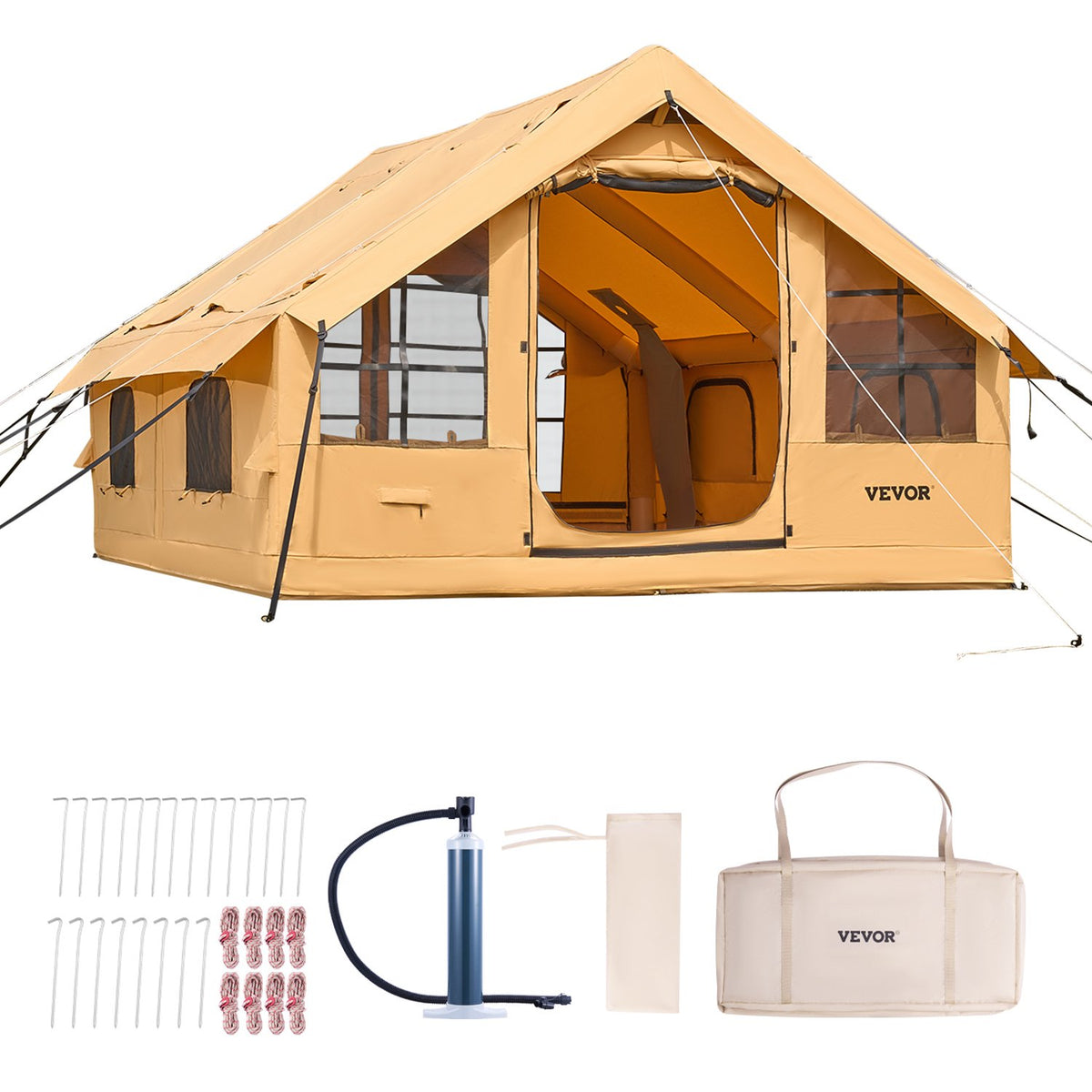 VEVOR piepūšamā telts kempingam 5–8 personām, glampinga telts ar pumpi, viegli uzstādāma