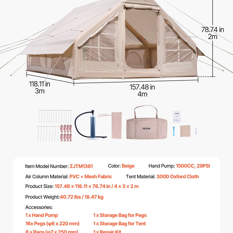 VEVOR täispuhutav telk 5-8 inimesele koos pumbaga