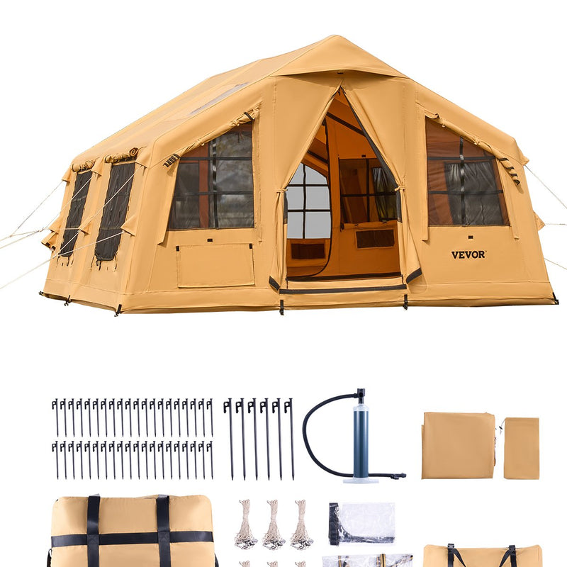 VEVOR piepūšamā telts kempingam 8–12 personām, glampinga telts ar pumpi, viegli uzstādāma