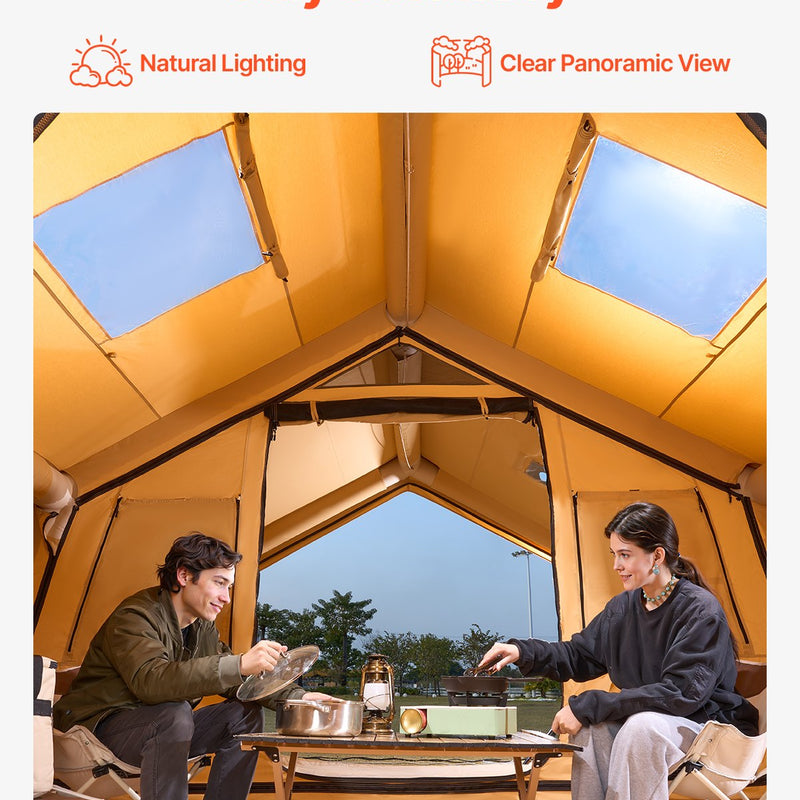 VEVOR piepūšamā telts kempingam 8–12 personām, glampinga telts ar pumpi, viegli uzstādāma