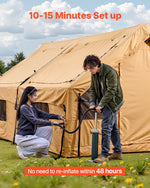 VEVOR piepūšamā telts kempingam 8–12 personām, glampinga telts ar pumpi, viegli uzstādāma