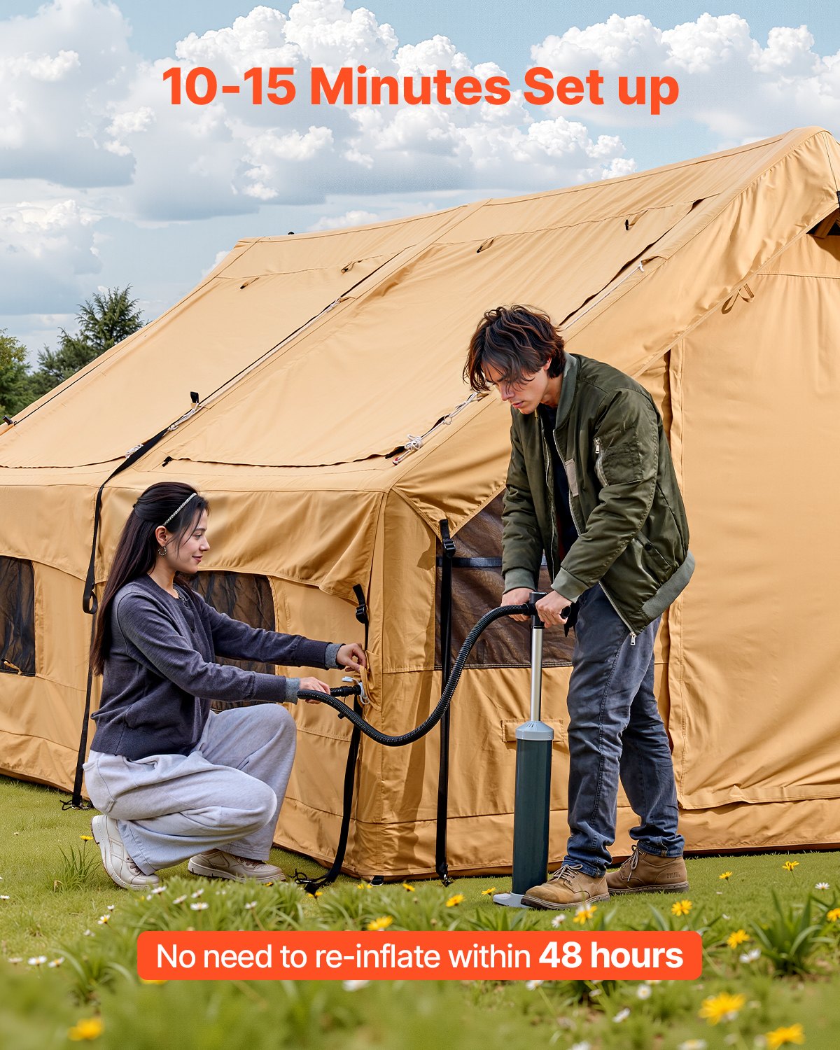 VEVOR piepūšamā telts kempingam 8–12 personām, glampinga telts ar pumpi, viegli uzstādāma