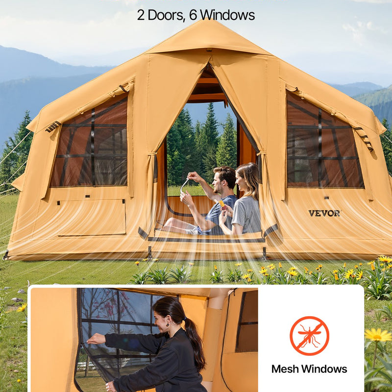 VEVOR piepūšamā telts kempingam 8–12 personām, glampinga telts ar pumpi, viegli uzstādāma