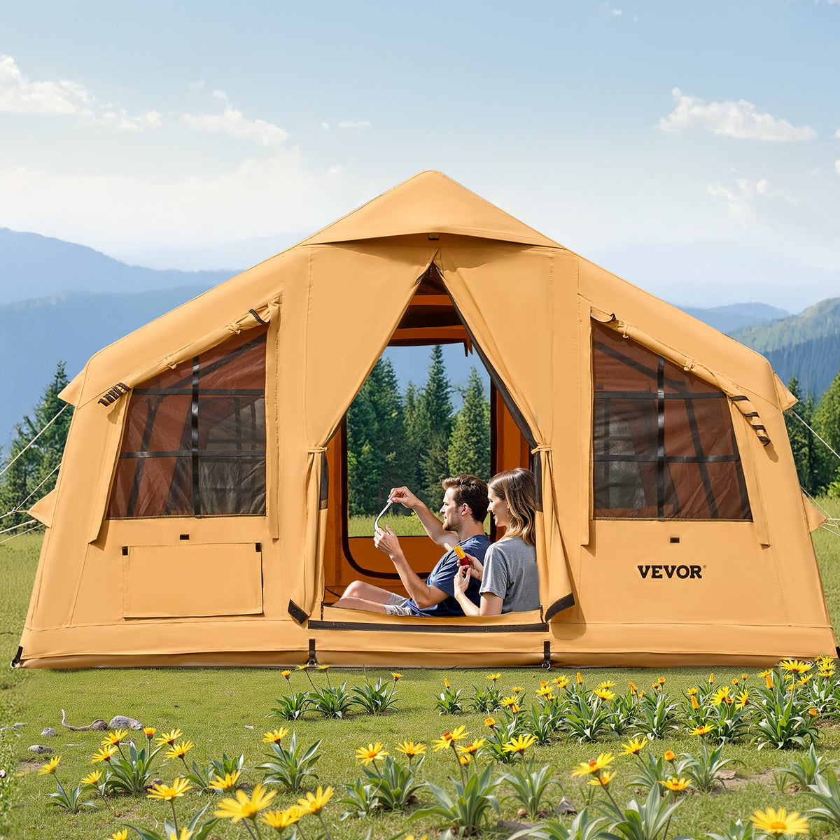 VEVOR piepūšamā telts kempingam 8–12 personām, glampinga telts ar pumpi, viegli uzstādāma