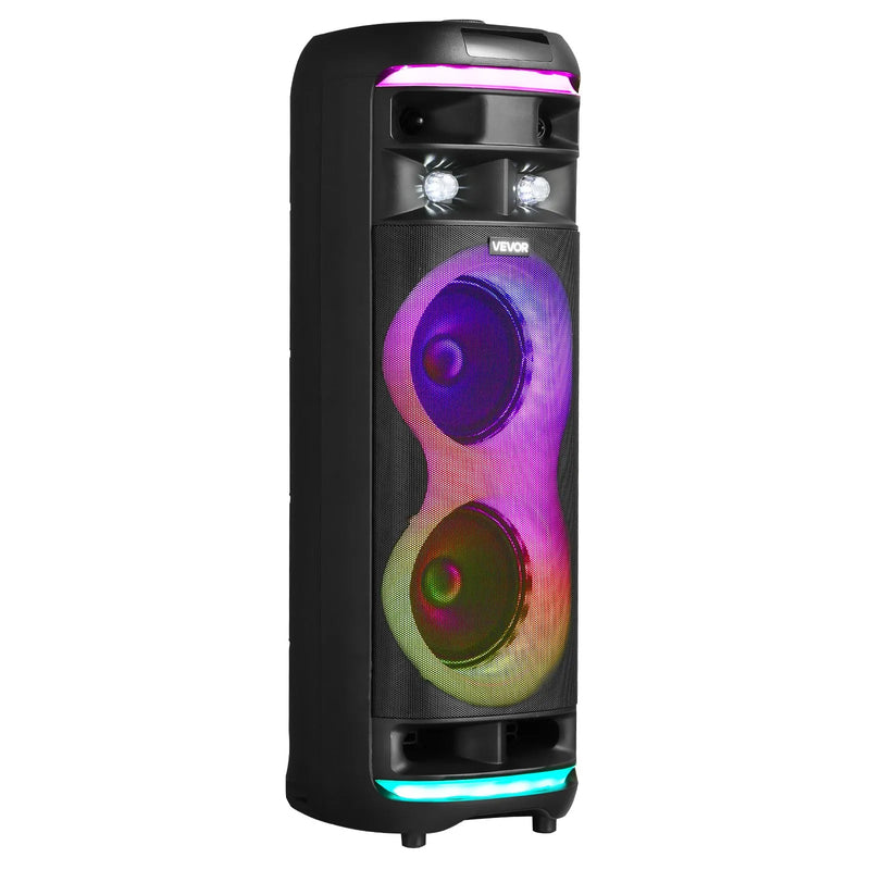 VEVOR karaoke sistēma pieaugušajiem, 80 W, pārnēsājams 8 collu Bluetooth skaļrunis ar 2 bezvadu mikrofonu komplektu, LED apgaismojumu, TWS funkciju un rullīšiem, atbalsta microTF karti, USB un AUX, mājas karaoke ballītēm