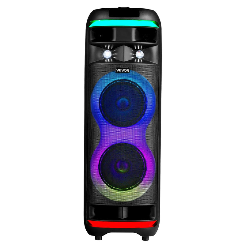 VEVOR karaoke sistēma pieaugušajiem, 80 W, pārnēsājams 8 collu Bluetooth skaļrunis ar 2 bezvadu mikrofonu komplektu, LED apgaismojumu, TWS funkciju un rullīšiem, atbalsta microTF karti, USB un AUX, mājas karaoke ballītēm