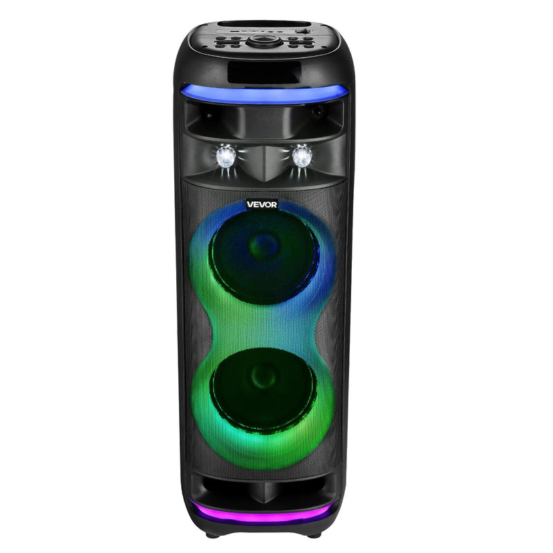 VEVOR karaoke sistēma pieaugušajiem, 80 W, pārnēsājams 8 collu Bluetooth skaļrunis ar 2 bezvadu mikrofonu komplektu, LED apgaismojumu, TWS funkciju un rullīšiem, atbalsta microTF karti, USB un AUX, mājas karaoke ballītēm