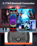 VEVOR karaoke sistēma pieaugušajiem, 80 W, pārnēsājams 8 collu Bluetooth skaļrunis ar 2 bezvadu mikrofonu komplektu, LED apgaismojumu, TWS funkciju un rullīšiem, atbalsta microTF karti, USB un AUX, mājas karaoke ballītēm