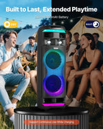 VEVOR karaoke sistēma pieaugušajiem, 80 W, pārnēsājams 8 collu Bluetooth skaļrunis ar 2 bezvadu mikrofonu komplektu, LED apgaismojumu, TWS funkciju un rullīšiem, atbalsta microTF karti, USB un AUX, mājas karaoke ballītēm