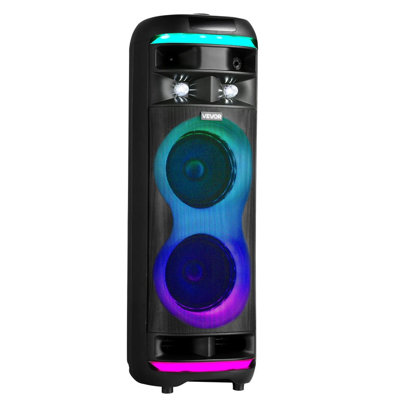 VEVOR karaoke sistēma pieaugušajiem, 80 W, pārnēsājams 8 collu Bluetooth skaļrunis ar 2 bezvadu mikrofonu komplektu, LED apgaismojumu, TWS funkciju un rullīšiem, atbalsta microTF karti, USB un AUX, mājas karaoke ballītēm