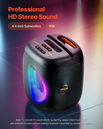 VEVOR karaoke sistēma pieaugušajiem, 15 W, 4'' pārnēsājamais Bluetooth skaļrunis ar 2 bezvadu mikrofoniem, LED apgaismojumu, TWS funkciju un rokturi; atbalsta micro TF karti, USB un AUX, piemērots mājas karaoke ballītēm