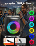 VEVOR karaoke sistēma pieaugušajiem, 15 W, 4'' pārnēsājamais Bluetooth skaļrunis ar 2 bezvadu mikrofoniem, LED apgaismojumu, TWS funkciju un rokturi; atbalsta micro TF karti, USB un AUX, piemērots mājas karaoke ballītēm