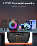 VEVOR karaoke sistēma pieaugušajiem, 15 W, 4'' pārnēsājamais Bluetooth skaļrunis ar 2 bezvadu mikrofoniem, LED apgaismojumu, TWS funkciju un rokturi; atbalsta micro TF karti, USB un AUX, piemērots mājas karaoke ballītēm