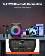 VEVOR karaoke sistēma pieaugušajiem, 15 W, 4'' pārnēsājamais Bluetooth skaļrunis ar 2 bezvadu mikrofoniem, LED apgaismojumu, TWS funkciju un rokturi; atbalsta micro TF karti, USB un AUX, piemērots mājas karaoke ballītēm