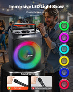 VEVOR karaoke sistēma pieaugušajiem, 30 W, 6.5'' pārnēsājamais Bluetooth skaļrunis ar 2 bezvadu mikrofoniem, LED apgaismojumu, TWS funkciju un rokturi; atbalsta micro TF karti, USB un AUX