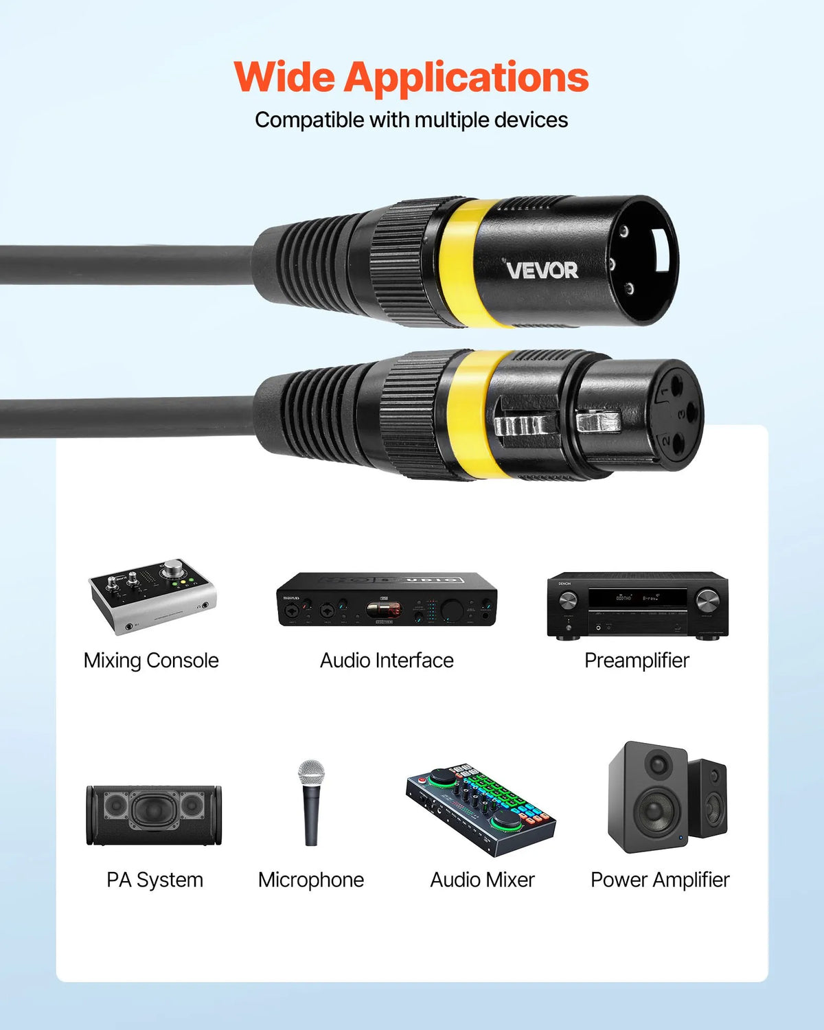 VEVOR XLR kabelis 30,48 m, 2 gab., ekranēts balansēts DMX 3-pin vīriešu–sieviešu mikrofona kabelis ar apzeltītiem kontaktiem, skatuves apgaismojumam, mikrofoniem, pastiprinātājiem, mikseriem un skaļruņu sistēmām