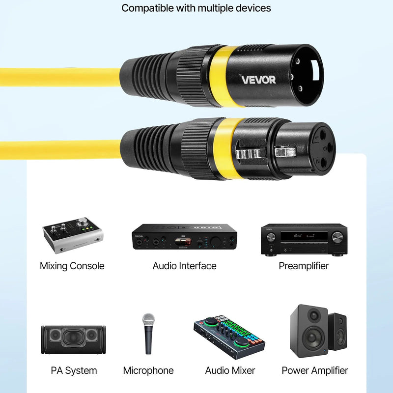 VEVOR XLR kabelis 6,1 m, 6 gab., ekranēts balansētais DMX 3-pin vīriešu–sieviešu mikrofona kabelis ar apzeltītiem kontaktiem, piemērots skatuves apgaismojumam, mikrofoniem, pastiprinātājiem, mikseriem un skaļruņu sistēmām