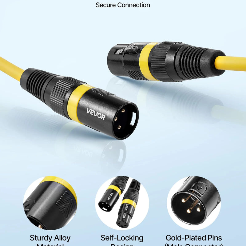 VEVOR XLR kabelis, 7,62 m, 4 gab., ekranēts balansēts DMX savienojums ar 3 kontaktu pozīciju zelta pārklājuma spraudņiem, piemērots mikrofonu, pastiprinātāju, mikseru un skatuves apgaismojuma sistēmām