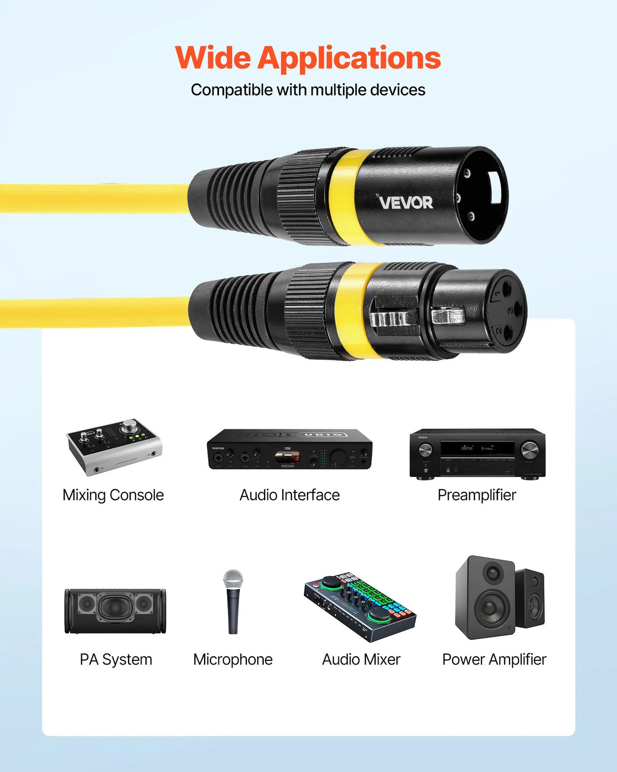 VEVOR XLR kabelis, 7,62 m, 4 gab., ekranēts balansēts DMX savienojums ar 3 kontaktu pozīciju zelta pārklājuma spraudņiem, piemērots mikrofonu, pastiprinātāju, mikseru un skatuves apgaismojuma sistēmām