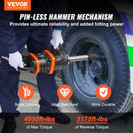 VEVOR pneimatiskā triecienskrūvgrieze, 25 mm, ar maksimālo griezes momentu 7016 N·m, 200 mm pagarinātu vārpstu, paredzēta smagsvara tehnikas, kravas automobiļu un autobusu remontam un apkopei