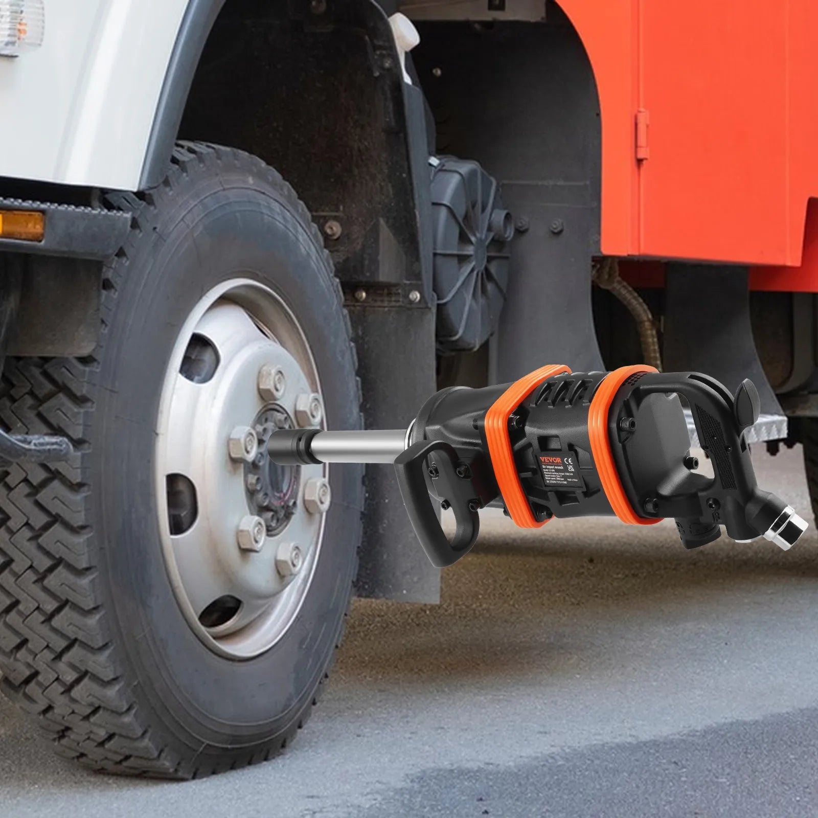 VEVOR pneimatiskā triecienskrūvgrieze, 25 mm, ar maksimālo griezes momentu 7016 N·m, 200 mm pagarinātu vārpstu, paredzēta smagsvara tehnikas, kravas automobiļu un autobusu remontam un apkopei