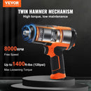 VEVOR pneimatiskā triecienskrūvgrieze, 13 mm, ar maksimālo griezes momentu 1895 N·m, viegla 2,1 kg konstrukcija, komplektā ar 11 Cr-V tērauda uzgriežņu ligzdām un pārnēsājamo kasti