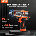 VEVOR pneimatiskā triecienskrūvgrieze, 13 mm, ar maksimālo griezes momentu 1895 N·m, viegla 2,1 kg konstrukcija, komplektā ar 11 Cr-V tērauda uzgriežņu ligzdām un pārnēsājamo kasti