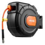 VEVOR izvelkams gaisa šļūtenes ruļļa mehānisms, 30 m × 9,5 mm PVC gaisa šļūtene ar automātisku uztīšanu, līdz 20,7 bar, 2 m pievades šļūtene, 180° grozāms sienas stiprinājums garāžām un darbnīcām