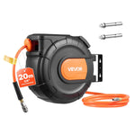VEVOR automātiski uztinams gaisa šļūtenes rullis, 20 m × 9,5 mm PVC gaisa šļūtene, maks. spiediens 20,7 bar, slēgts gaisa kompresora šļūtenes rullis ar automātisko uztīšanu, 2 m pievades šļūtene, 180° grozāma sienas/griestu montāža garāžām un darbnīcām