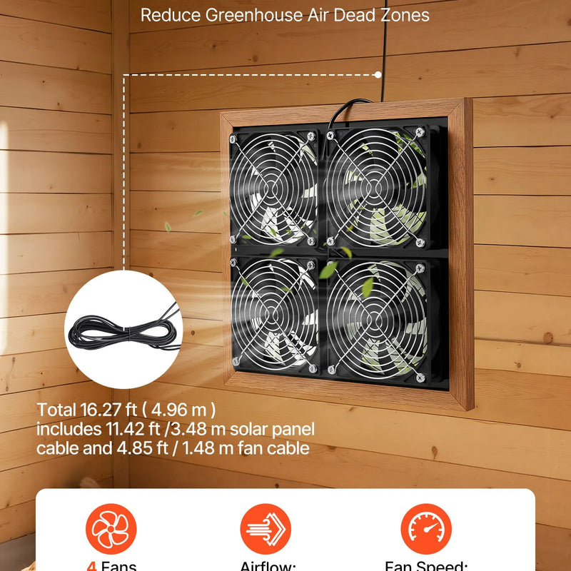 VEVOR saules enerģijas ventilators ar 25 W saules paneli un 4 ventilatoriem, regulējams paneļa leņķis, 2668 apgr./min, elastīga uzstādīšana, ātra gaisa apmaiņa siltumnīcām, audzēšanas teltīm un mājputnu novietnēm