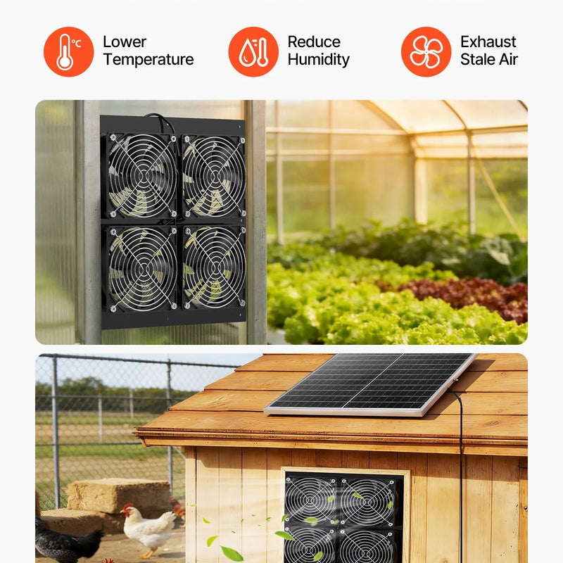 VEVOR saules enerģijas ventilators ar 25 W saules paneli un 4 ventilatoriem, regulējams paneļa leņķis, 2668 apgr./min, elastīga uzstādīšana, ātra gaisa apmaiņa siltumnīcām, audzēšanas teltīm un mājputnu novietnēm