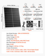 VEVOR saules enerģijas ventilators ar 25 W saules paneli un 4 ventilatoriem, regulējams paneļa leņķis, 2668 apgr./min, elastīga uzstādīšana, ātra gaisa apmaiņa siltumnīcām, audzēšanas teltīm un mājputnu novietnēm