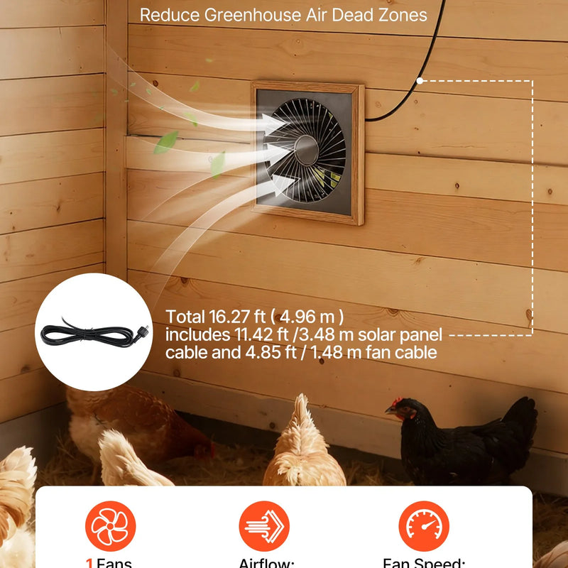 VEVOR saules paneļa ventilators 25 W ar 374 m³/h gaisa plūsmu, regulējams paneļa leņķis, 2030 apgr./min, elastīga uzstādīšana siltumnīcām, audzēšanas teltīm, vistu kūtīm un nojumēm