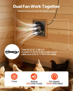 VEVOR saules paneļa ventilators 25 W ar 374 m³/h gaisa plūsmu, regulējams paneļa leņķis, 2030 apgr./min, elastīga uzstādīšana siltumnīcām, audzēšanas teltīm, vistu kūtīm un nojumēm