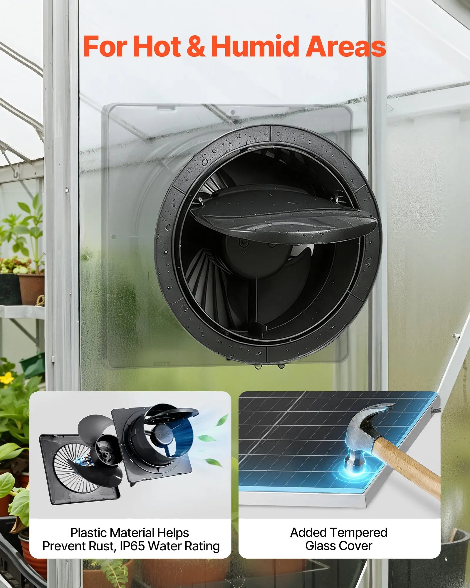 VEVOR saules paneļa ventilators 25 W ar 374 m³/h gaisa plūsmu, regulējams paneļa leņķis, 2030 apgr./min, elastīga uzstādīšana siltumnīcām, audzēšanas teltīm, vistu kūtīm un nojumēm