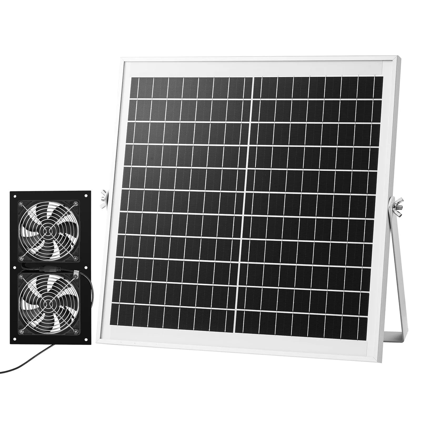 VEVOR saules enerģijas ventilators ar 15 W saules paneli un 2 ventilatoriem, regulējams paneļa leņķis, 2668 apgr./min, elastīga uzstādīšana, ātra gaisa apmaiņa siltumnīcām, audzēšanas teltīm un mājputnu novietnēm