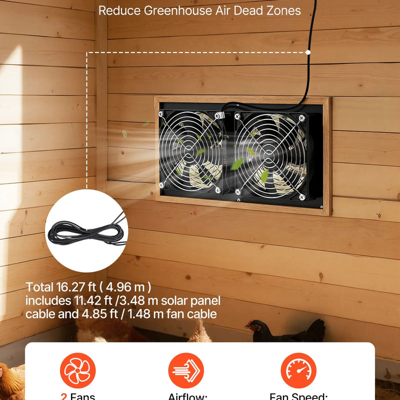 VEVOR saules enerģijas ventilators ar 15 W saules paneli un 2 ventilatoriem, regulējams paneļa leņķis, 2668 apgr./min, elastīga uzstādīšana, ātra gaisa apmaiņa siltumnīcām, audzēšanas teltīm un mājputnu novietnēm