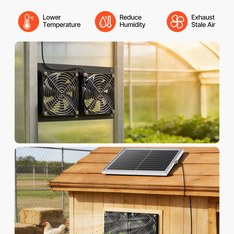 VEVOR saules enerģijas ventilators ar 15 W saules paneli un 2 ventilatoriem, regulējams paneļa leņķis, 2668 apgr./min, elastīga uzstādīšana, ātra gaisa apmaiņa siltumnīcām, audzēšanas teltīm un mājputnu novietnēm
