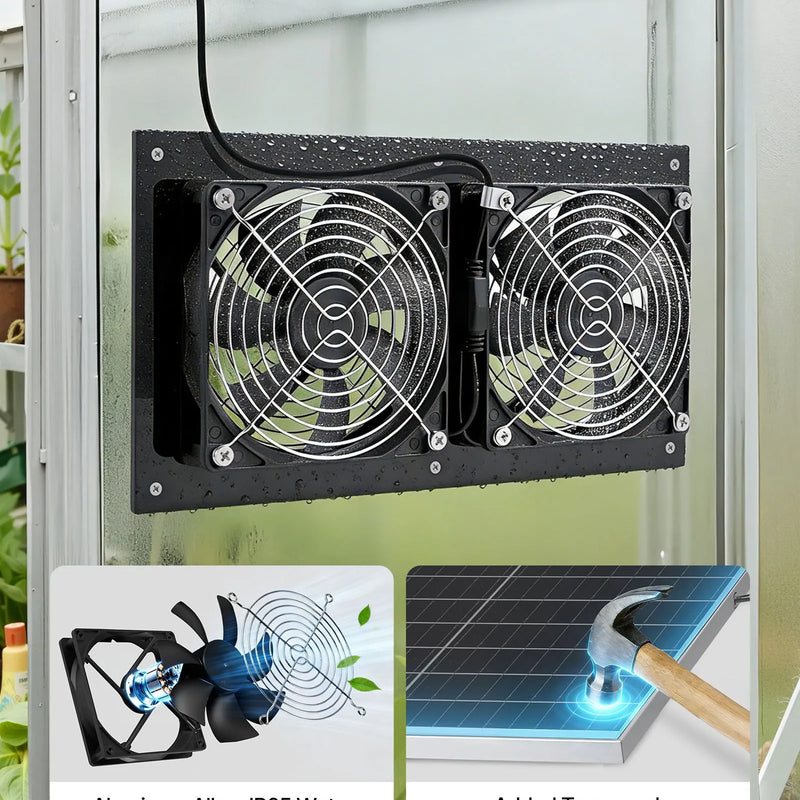 VEVOR saules enerģijas ventilators ar 15 W saules paneli un 2 ventilatoriem, regulējams paneļa leņķis, 2668 apgr./min, elastīga uzstādīšana, ātra gaisa apmaiņa siltumnīcām, audzēšanas teltīm un mājputnu novietnēm
