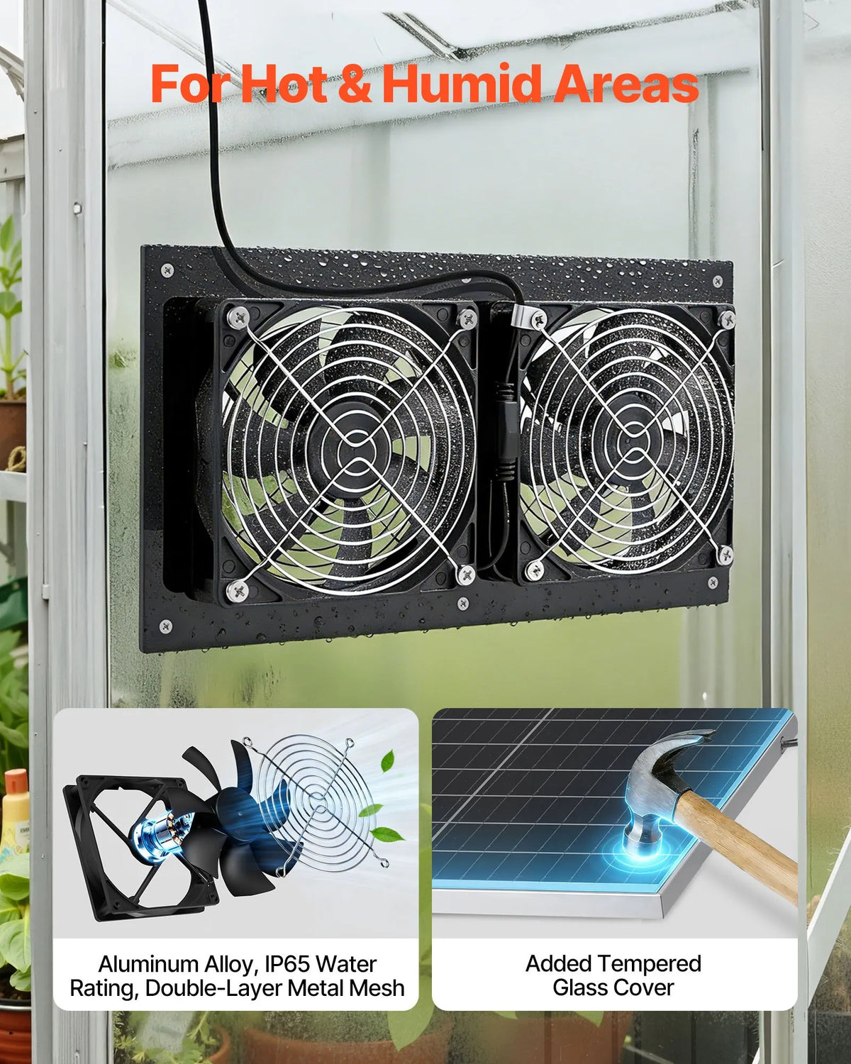 VEVOR saules enerģijas ventilators ar 15 W saules paneli un 2 ventilatoriem, regulējams paneļa leņķis, 2668 apgr./min, elastīga uzstādīšana, ātra gaisa apmaiņa siltumnīcām, audzēšanas teltīm un mājputnu novietnēm